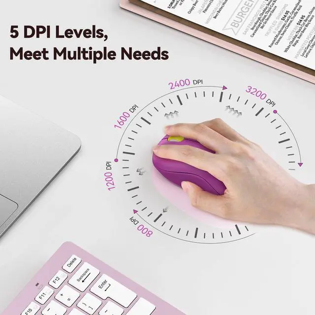 Alt view image 4 of 7 - Wireless Mouse for Laptop, 2.4G Silent Computer Mouse Quiet Click with 5 DPI Levels,Contoured Grip,Small Portable 30 Months Battery Cordless Mice for PC, Chromebook, Mac - Rose red