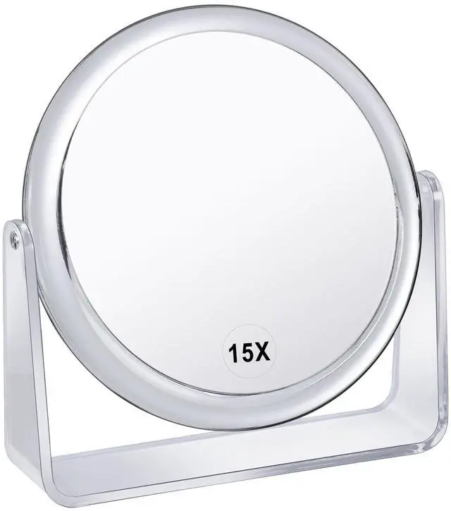 Main image of 15X Vanity Mirror Makeup Mirror,1X/15X Magnification Double Sided Magnifying Mirror,360 Degree Swivel Desk Mirror,Portable Table Counter top Mirror for Bathroom Shaving Mirror,Gift for Women