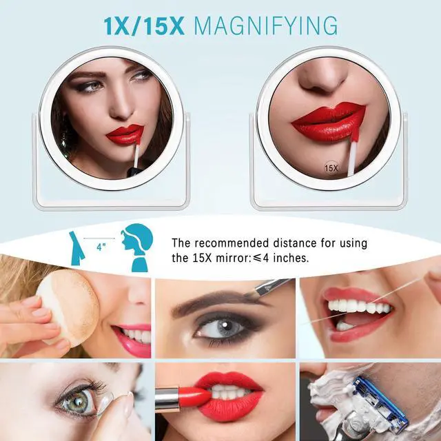Alt view image 2 of 6 - 15X Vanity Mirror Makeup Mirror,1X/15X Magnification Double Sided Magnifying Mirror,360 Degree Swivel Desk Mirror,Portable Table Counter top Mirror for Bathroom Shaving Mirror,Gift for Women