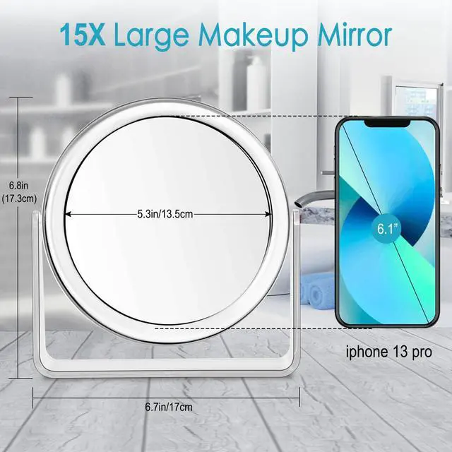 Alt view image 4 of 6 - 15X Vanity Mirror Makeup Mirror,1X/15X Magnification Double Sided Magnifying Mirror,360 Degree Swivel Desk Mirror,Portable Table Counter top Mirror for Bathroom Shaving Mirror,Gift for Women