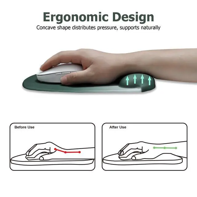 Alt view image 2 of 7 - Ergonomic Mouse Pad with Wrist Rest, Gel Mousepad with Wrist Support, Premium Lycra Fabric, Non-Slip PU Base, Ideal for Laptop & Desktop, Home & Office & Gaming, Desk Accessories, Sage Green