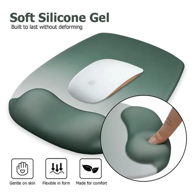 Alt view image 3 of 7 - Ergonomic Mouse Pad with Wrist Rest, Gel Mousepad with Wrist Support, Premium Lycra Fabric, Non-Slip PU Base, Ideal for Laptop & Desktop, Home & Office & Gaming, Desk Accessories, Sage Green