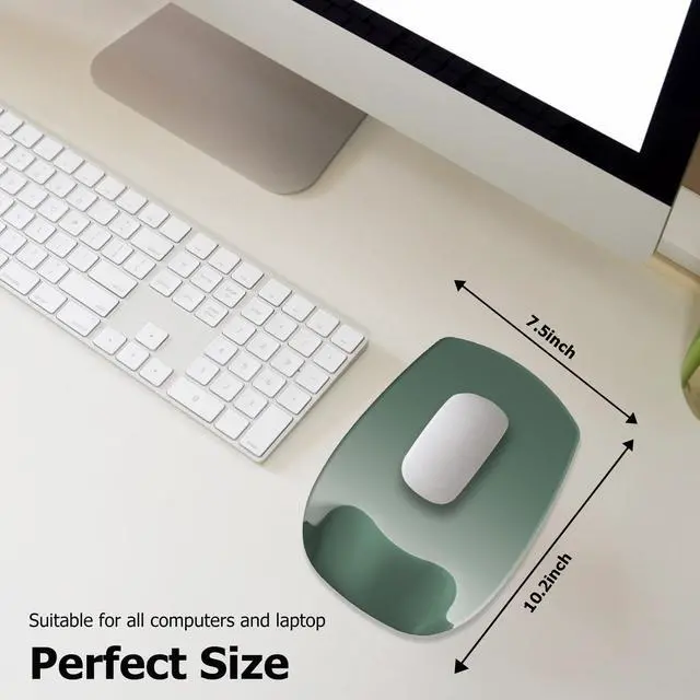 Alt view image 6 of 7 - Ergonomic Mouse Pad with Wrist Rest, Gel Mousepad with Wrist Support, Premium Lycra Fabric, Non-Slip PU Base, Ideal for Laptop & Desktop, Home & Office & Gaming, Desk Accessories, Sage Green