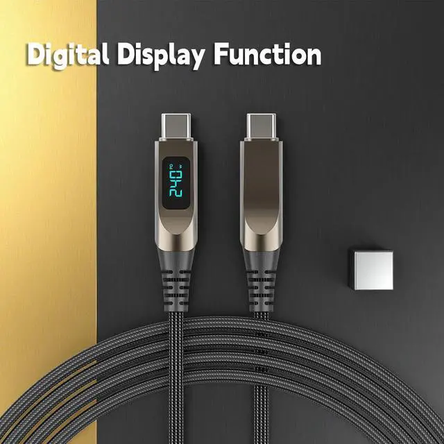 Alt view image 4 of 5 - 240W USB C to USB C Cable with LED Display, 6.6FT PD 3.1 Fast Charging Braided Cable for iPhone 15/16, MacBook, iPad