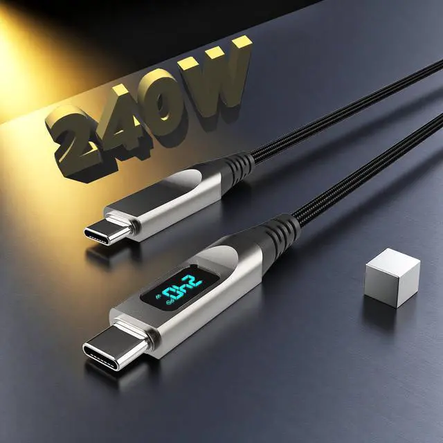 Alt view image 2 of 5 - 240W USB C to USB C Cable with LED Display, 6.6FT PD 3.1 Fast Charging Braided Cable for iPhone 15/16, MacBook, iPad