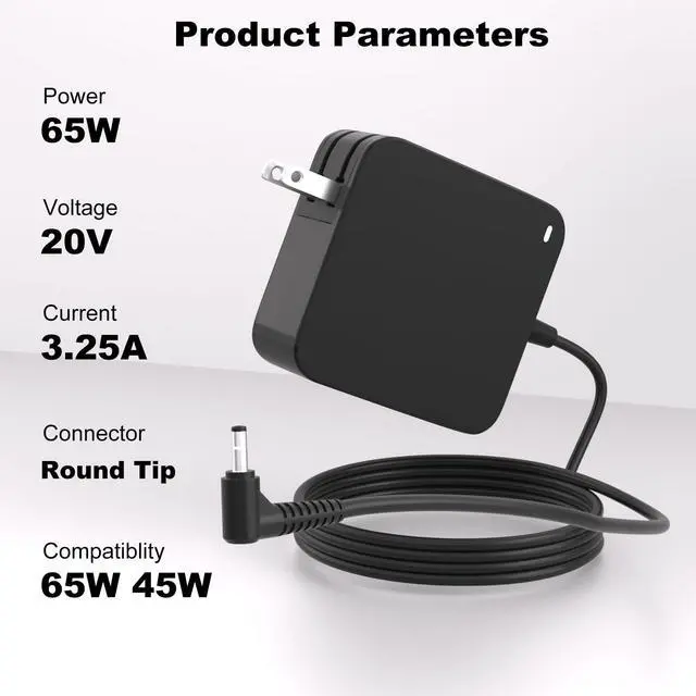 Alt view image 3 of 7 - Laptop Charger for Lenovo Ideapad 1 3 5, Slim 3 5 7, S340 S145 330 320 310, Flex 5 4 14 15, V14 V15 V17, Upgraded Version, Foldable Plug, Charging Light, 65W 45W