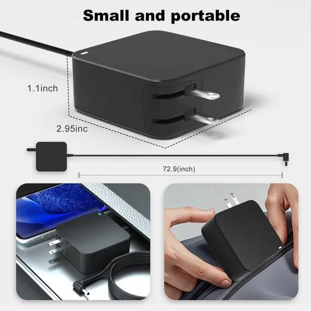 Alt view image 6 of 7 - Laptop Charger for Lenovo Ideapad 1 3 5, Slim 3 5 7, S340 S145 330 320 310, Flex 5 4 14 15, V14 V15 V17, Upgraded Version, Foldable Plug, Charging Light, 65W 45W