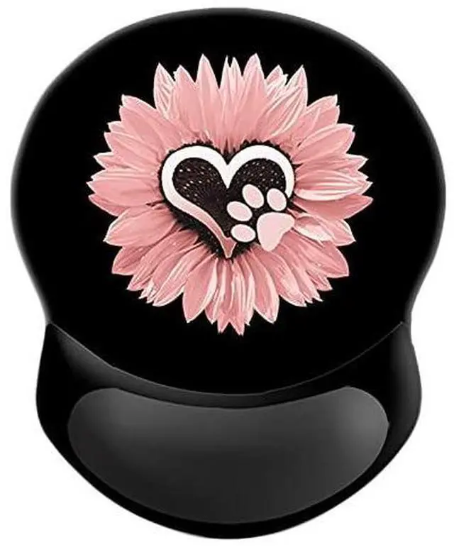 Main image of Ergonomic Mouse Pad with Wrist Support, Pain Relief Comfort Wrist Rest Pad with Non-Slip PU Base for Gaming, Home, Office & Travel (Dog Paw Print Pink Flowers)