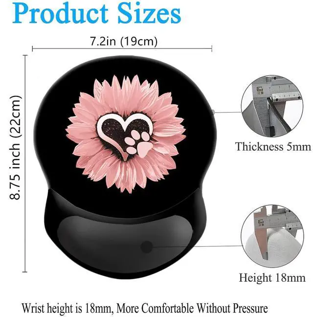 Alt view image 2 of 6 - Ergonomic Mouse Pad with Wrist Support, Pain Relief Comfort Wrist Rest Pad with Non-Slip PU Base for Gaming, Home, Office & Travel (Dog Paw Print Pink Flowers)