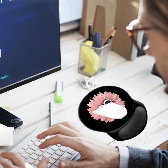 Alt view image 4 of 6 - Ergonomic Mouse Pad with Wrist Support, Pain Relief Comfort Wrist Rest Pad with Non-Slip PU Base for Gaming, Home, Office & Travel (Dog Paw Print Pink Flowers)