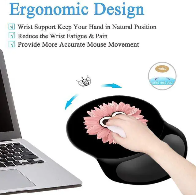Alt view image 5 of 6 - Ergonomic Mouse Pad with Wrist Support, Pain Relief Comfort Wrist Rest Pad with Non-Slip PU Base for Gaming, Home, Office & Travel (Dog Paw Print Pink Flowers)