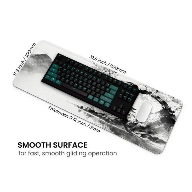 Alt view image 4 of 7 - Gaming Mouse pad, Large Laptop Mousepad, Full Keyboard Mat, Long Computer Mouse Mat for Home and Office, Anti-Slip Rubber Base, 31.5 x 11.8 Inches (Japanese Cherry Blossom)