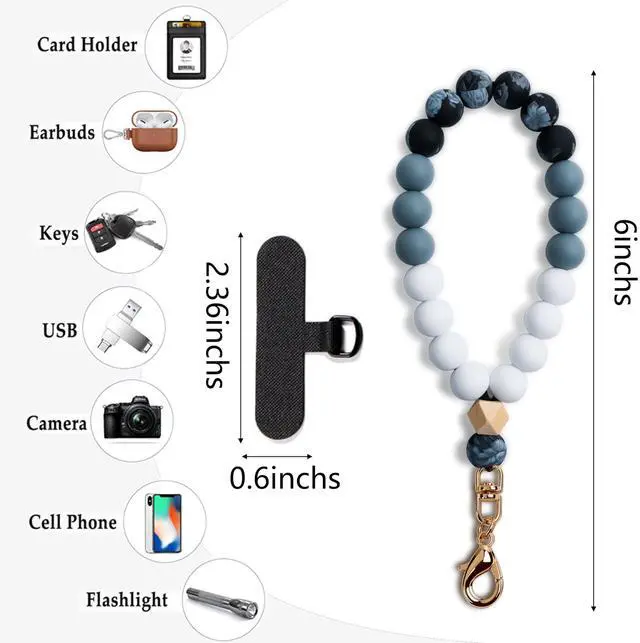 Alt view image 2 of 7 - Silicone Beaded Phone Wrist Strap,phone bracelet strap with Tether Tab,Elastic Hands-Free wristlet strap (Black)