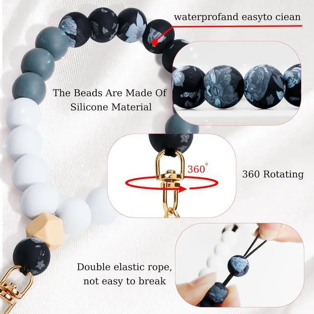 Alt view image 3 of 7 - Silicone Beaded Phone Wrist Strap,phone bracelet strap with Tether Tab,Elastic Hands-Free wristlet strap (Black)