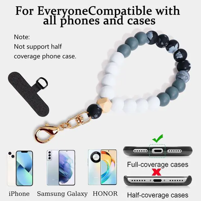 Alt view image 4 of 7 - Silicone Beaded Phone Wrist Strap,phone bracelet strap with Tether Tab,Elastic Hands-Free wristlet strap (Black)