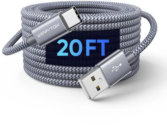 Main image of 20 Ft USB C Cable Fast Charging, Extra Long USB C Cable Nylon Braided USB Type C Cable 20Ft USB A 2.0 to USB C for iphone 16 15 Series Samsung Galaxy LG Moto Pixel Switch and Other USB C Devices, Gray