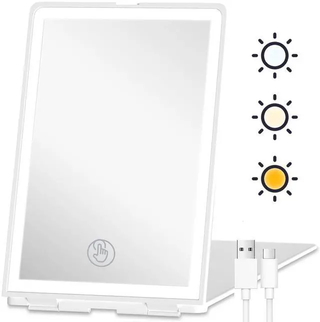 Main image of Travel Makeup Mirror with Lights Valentines Day Gifts for Her, Girlfriend, Wife, Birthday Gifts, Rechargeable Portable Compact Mirror, Lighted Makeup Mirror with 72 LEDs 3 Color Light Modes