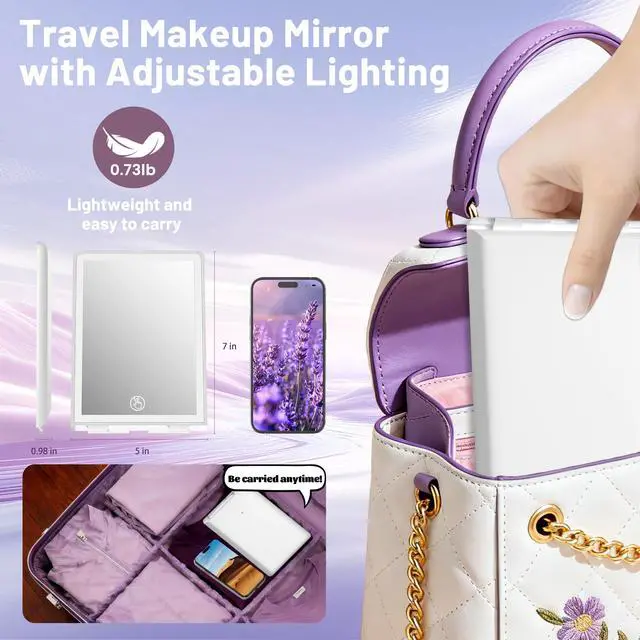 Alt view image 6 of 7 - Travel Makeup Mirror with Lights Valentines Day Gifts for Her, Girlfriend, Wife, Birthday Gifts, Rechargeable Portable Compact Mirror, Lighted Makeup Mirror with 72 LEDs 3 Color Light Modes