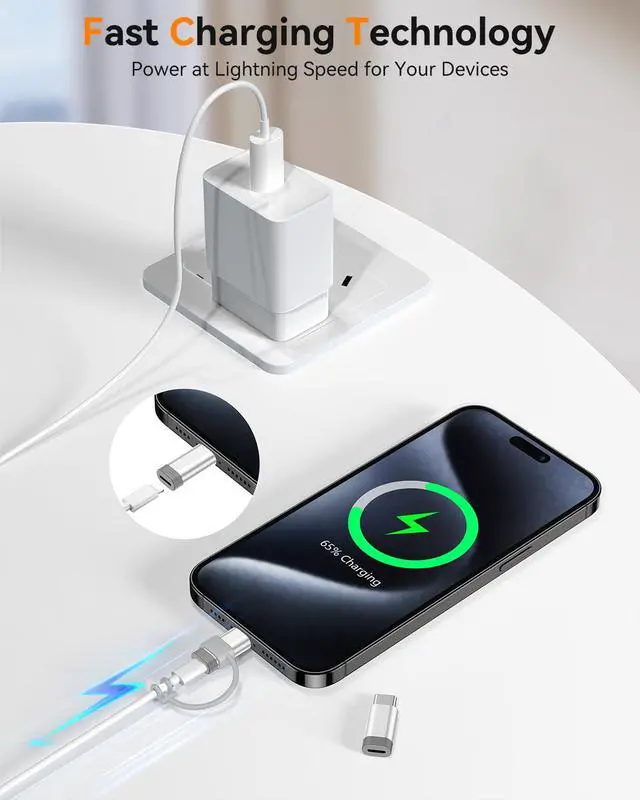 Alt view image 5 of 7 - 4 Pack Lightning to USB C Adapter for iPhone 15/16/17 Pro/17 Pro Max,for iPhone 17/16 Charger,17/16 Accessories,Fast Charging & Data Transfer,USB C Charger Connector Cable,Not for OTG-Silver