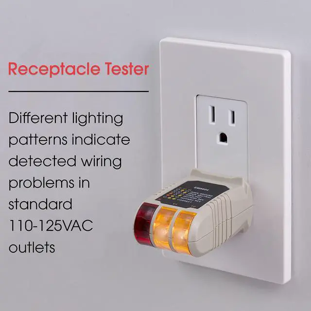 Alt view image 2 of 5 - Receptacle Tester, Standard 3-Wire, Circuit Analyzer, 110-125 VAC, 6 Visual LED Tests, ETL Listed 50542 Gray