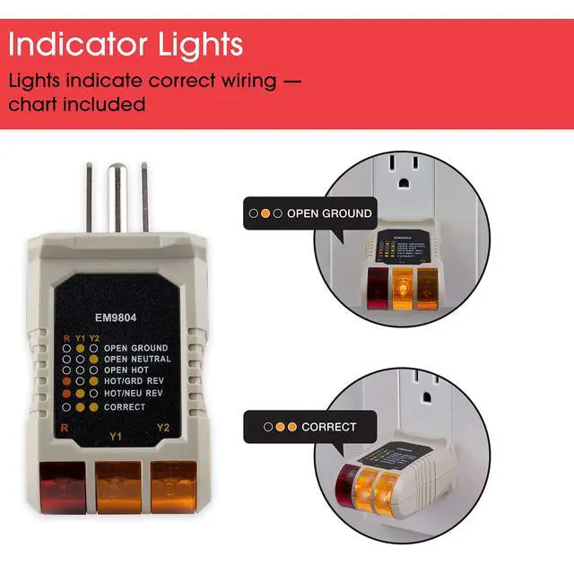 Alt view image 4 of 5 - Receptacle Tester, Standard 3-Wire, Circuit Analyzer, 110-125 VAC, 6 Visual LED Tests, ETL Listed 50542 Gray