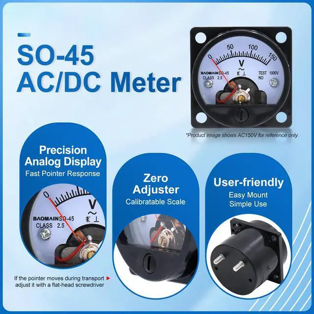 Alt view image 2 of 6 - Analog Dial Panel Meter Voltmeter Gauge SO-45 AC 0-150V Round Black