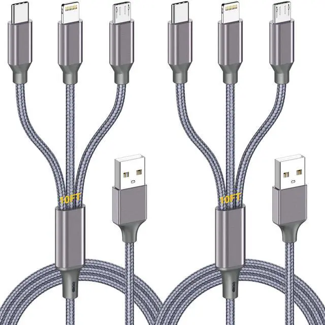 Main image of Multi Charging Cable (10ft 2Pack),3 in 1 USB Charging Cable for Multiple Devices,Braided Universal Phone Charger Cord with Type-C/Usb C,Micro USB,IP Port Lightning for iPhone17-5/Android Phones