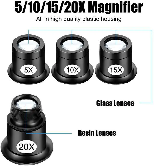 Alt view image 4 of 7 - 5PCS Jewelers Loupes, 5X 10X 15X 20X 30X Eye Loop, Jewelers Magnifying Glass, Jewelry Loupe Magnifier, Watchmakers Loupe, Jewellers Loupes, Magnifying Eye Glass Pieces for Watchmaker