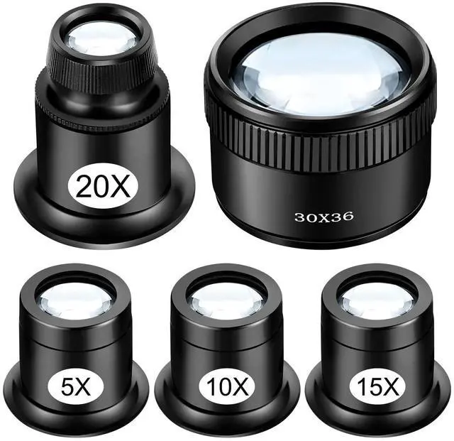Main image of 5PCS Jewelers Loupes, 5X 10X 15X 20X 30X Eye Loop, Jewelers Magnifying Glass, Jewelry Loupe Magnifier, Watchmakers Loupe, Jewellers Loupes, Magnifying Eye Glass Pieces for Watchmaker