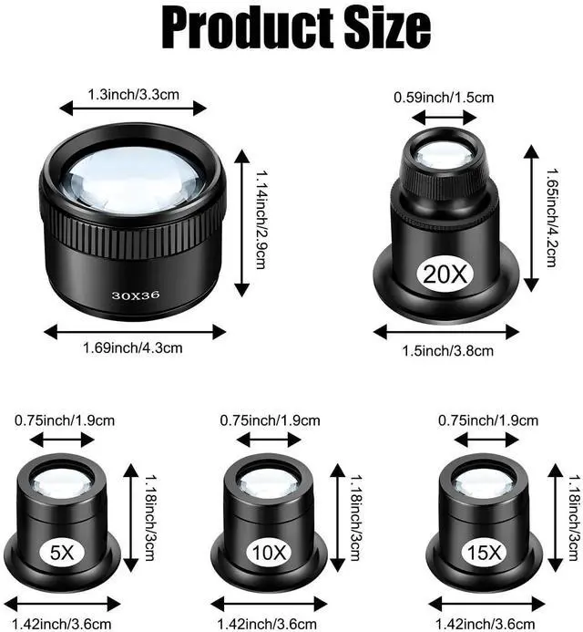 Alt view image 2 of 7 - 5PCS Jewelers Loupes, 5X 10X 15X 20X 30X Eye Loop, Jewelers Magnifying Glass, Jewelry Loupe Magnifier, Watchmakers Loupe, Jewellers Loupes, Magnifying Eye Glass Pieces for Watchmaker