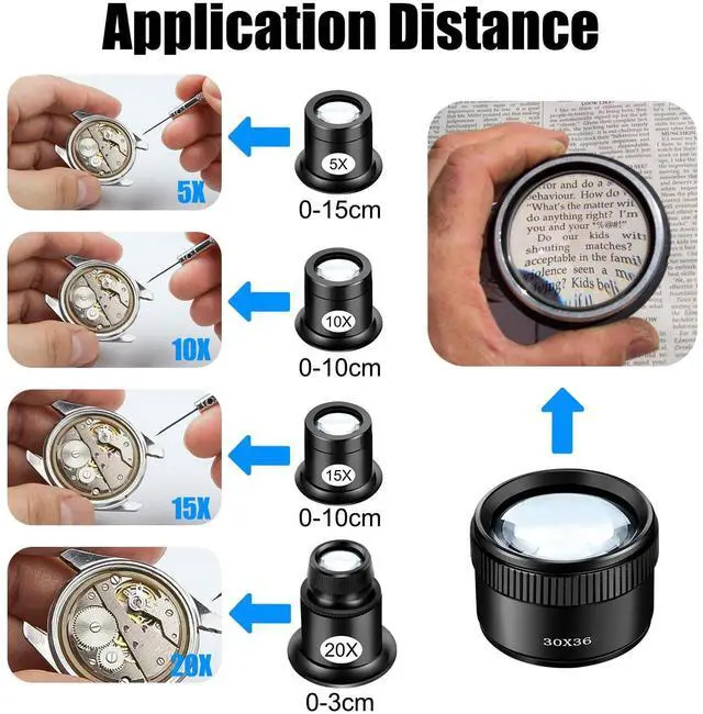 Alt view image 3 of 7 - 5PCS Jewelers Loupes, 5X 10X 15X 20X 30X Eye Loop, Jewelers Magnifying Glass, Jewelry Loupe Magnifier, Watchmakers Loupe, Jewellers Loupes, Magnifying Eye Glass Pieces for Watchmaker