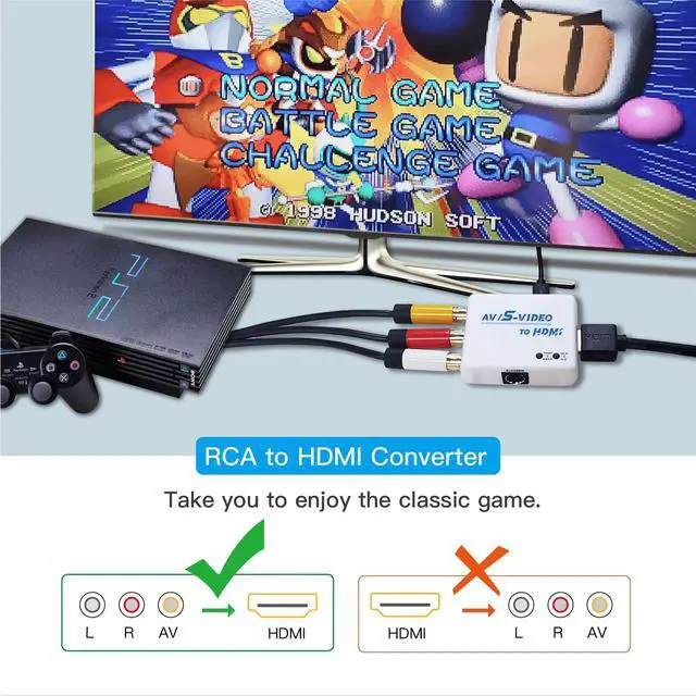 Alt view image 6 of 7 - S Video to HDMI Converter, AV/Composite to HDMI Adapter, CVBS Video Audio Compatible for PAL/NTSC TV/PC/PS1/PS2/STB/Xbox/VHS/VCR/DVD (White)