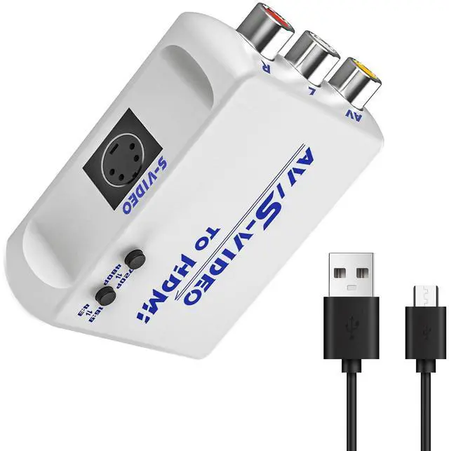 Main image of S Video to HDMI Converter, AV/Composite to HDMI Adapter, CVBS Video Audio Compatible for PAL/NTSC TV/PC/PS1/PS2/STB/Xbox/VHS/VCR/DVD (White)