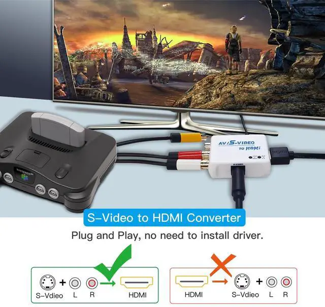 Alt view image 5 of 7 - S Video to HDMI Converter, AV/Composite to HDMI Adapter, CVBS Video Audio Compatible for PAL/NTSC TV/PC/PS1/PS2/STB/Xbox/VHS/VCR/DVD (White)