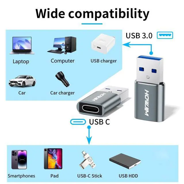 Alt view image 4 of 7 - USB to USB C Adapter 4 Pack, USB C Female to USB 3.0 Male OTG Adapter, Fast Charging 5Gbps Data Transfer for M-ac Book,Pad Pro,Phone 15/16/17 Pro Max,G-alaxy,X-Peria,Pixel,CarPlay Gray