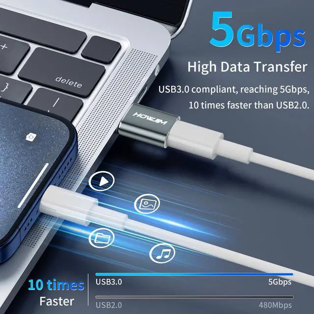 Alt view image 3 of 7 - USB to USB C Adapter 4 Pack, USB C Female to USB 3.0 Male OTG Adapter, Fast Charging 5Gbps Data Transfer for M-ac Book,Pad Pro,Phone 15/16/17 Pro Max,G-alaxy,X-Peria,Pixel,CarPlay Gray