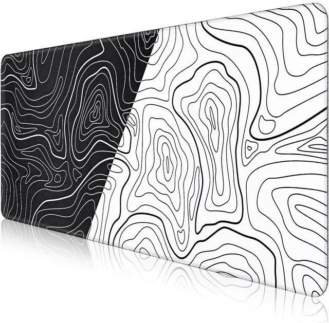 Main image of Large Mouse Pad, Topographic Map Desk Mat, Non Slip Rubber Base & Stitched Edges Mousepad, Black and White Gaming Mousepad, Extended Desk Pad for Home Office Work(27.5x11.8 Inch)
