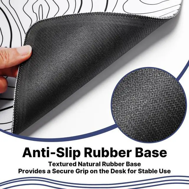 Alt view image 3 of 7 - Large Mouse Pad, Topographic Map Desk Mat, Non Slip Rubber Base & Stitched Edges Mousepad, Black and White Gaming Mousepad, Extended Desk Pad for Home Office Work(27.5x11.8 Inch)