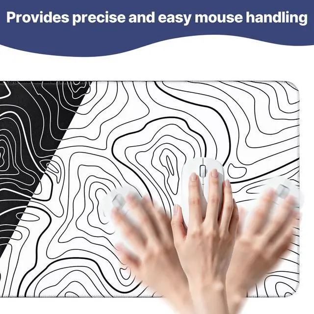 Alt view image 7 of 7 - Large Mouse Pad, Topographic Map Desk Mat, Non Slip Rubber Base & Stitched Edges Mousepad, Black and White Gaming Mousepad, Extended Desk Pad for Home Office Work(27.5x11.8 Inch)