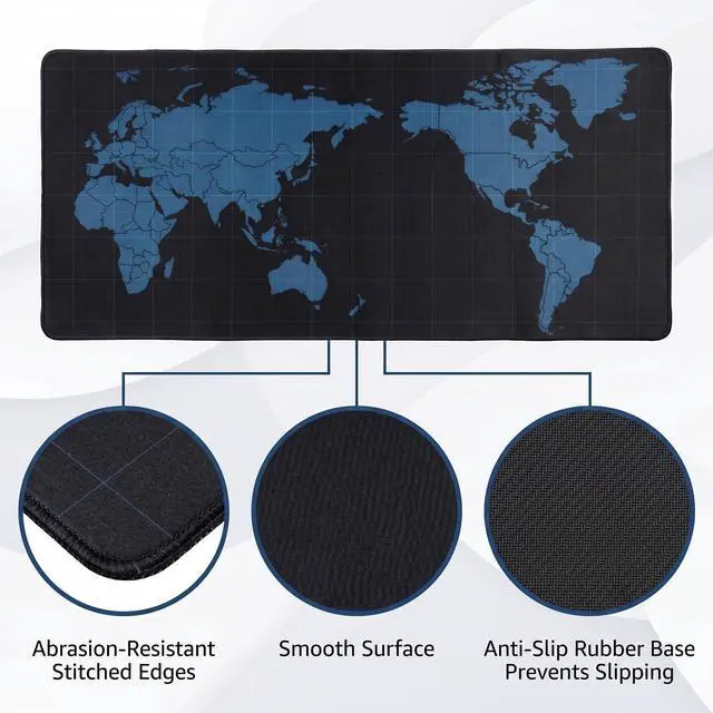 Alt view image 4 of 7 - Black World Mouse Pad, 35.4 x 15.7 Inch Large Desk Mat, Extended Mousepad Desks Mat, Non Slip Rubber Base & Stitched Edges Desk Pad, Waterproof Mousepad for Computer Office Home Use