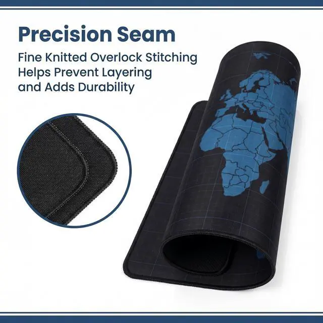 Alt view image 3 of 7 - Black World Mouse Pad, 35.4 x 15.7 Inch Large Desk Mat, Extended Mousepad Desks Mat, Non Slip Rubber Base & Stitched Edges Desk Pad, Waterproof Mousepad for Computer Office Home Use