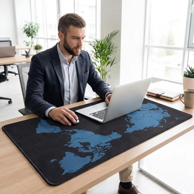 Alt view image 6 of 7 - Black World Mouse Pad, 35.4 x 15.7 Inch Large Desk Mat, Extended Mousepad Desks Mat, Non Slip Rubber Base & Stitched Edges Desk Pad, Waterproof Mousepad for Computer Office Home Use