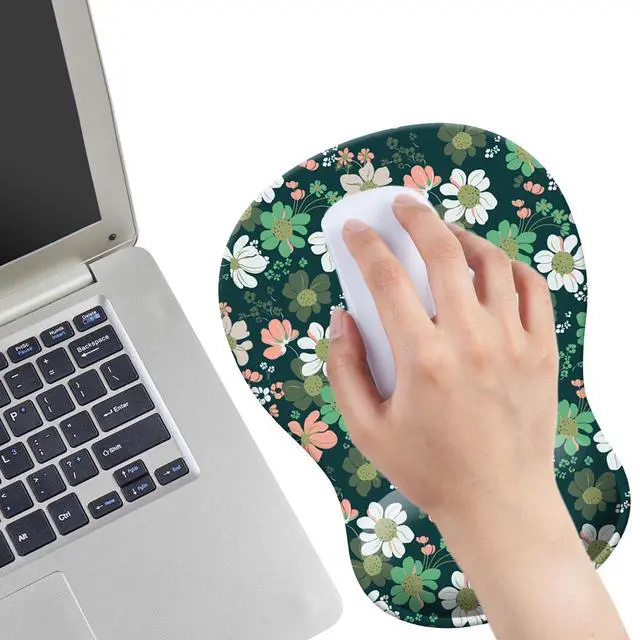 Alt view image 2 of 5 - Gel Mouse Pad with Wrist Rest, Ergonomic Concave Wrist Support Mousepad with Non-Slip PU Base & Smooth Surface Comfortable Desk Accessories Mat for Office, Home Gaming and Study (Flowers 01)