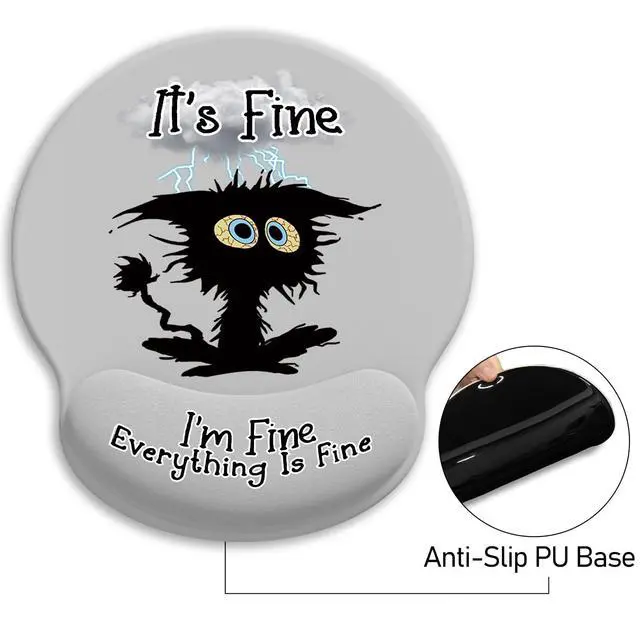 Alt view image 5 of 6 - Ergonomic Mouse Pad with Wrist Support, Mouse Pad with Wrist Rest, Black Cat Gaming Mousepad with Non-Slip Pain Relief PU Base, Cute Mouse Pad for Desk Accessories Office Supplies Decor