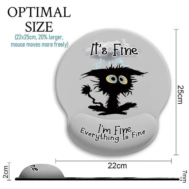 Alt view image 4 of 6 - Ergonomic Mouse Pad with Wrist Support, Mouse Pad with Wrist Rest, Black Cat Gaming Mousepad with Non-Slip Pain Relief PU Base, Cute Mouse Pad for Desk Accessories Office Supplies Decor
