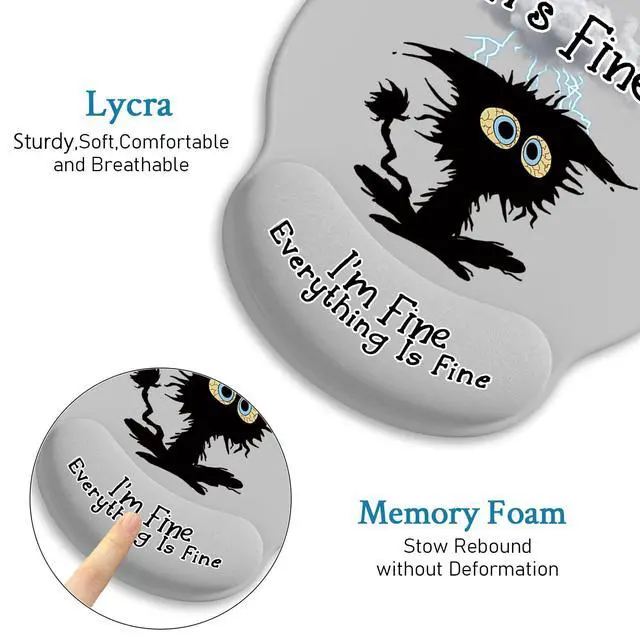 Alt view image 6 of 6 - Ergonomic Mouse Pad with Wrist Support, Mouse Pad with Wrist Rest, Black Cat Gaming Mousepad with Non-Slip Pain Relief PU Base, Cute Mouse Pad for Desk Accessories Office Supplies Decor