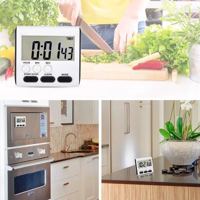 Alt view image 4 of 6 - 3 Pack Digital Kitchen Timer for Cooking, Big Digits, 24 Hour Magnetic Backing Stand Kitchen Timers Clock for Classroom Kids Teachers, Loud Alarm and Big Screen (Black and White)