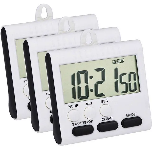 Main image of 3 Pack Digital Kitchen Timer for Cooking, Big Digits, 24 Hour Magnetic Backing Stand Kitchen Timers Clock for Classroom Kids Teachers, Loud Alarm and Big Screen (Black and White)