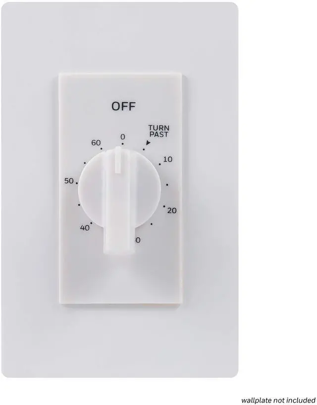 Main image of 60-Minute In-Wall Spring Wound Countdown Timer Switch, Mechanical Timer for Lights, Bathroom & Exhaust Fans, No Neutral Wire Required, White, 41081