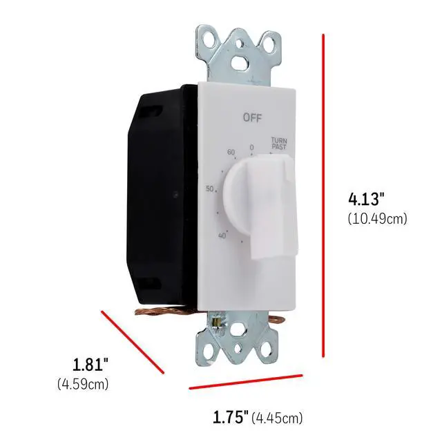 Alt view image 2 of 7 - 60-Minute In-Wall Spring Wound Countdown Timer Switch, Mechanical Timer for Lights, Bathroom & Exhaust Fans, No Neutral Wire Required, White, 41081